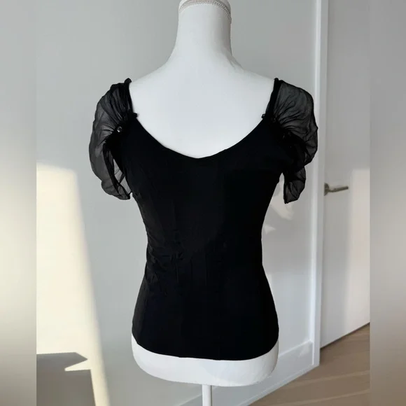 Donna Karan Black Sheer Ruched Corset-Style Top - Picture 5 of 6